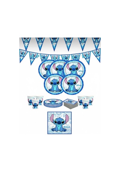 Stitch 16 Kişilik Doğum Günü Seti Parti Malzemeleri Mavi Tüm Yaşlar