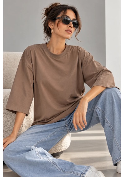 Bb Butik Basic Kadın Oversize Modal Bluz Truvakar Kol Basic Lnc34 Bej