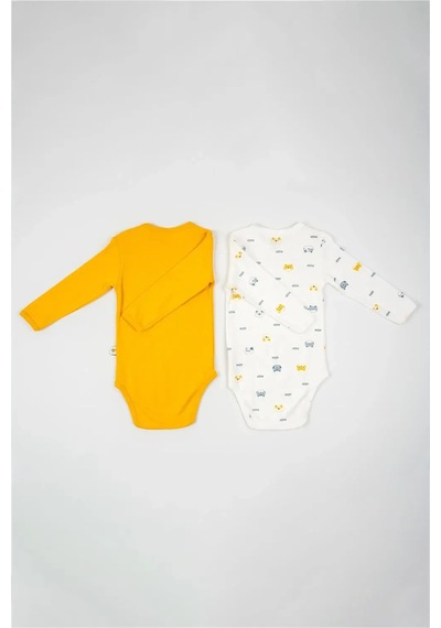 Adisia Unisex Bebek Uzun Kollu Desenli Ikili Çıtçıtlı Zıbın Takım - Sarı