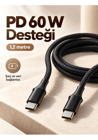 60w Pd Hızlı Şarj Destekli Led Göstergeli Type C Kablo