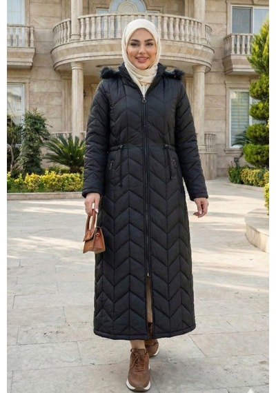 Hb Harma Time Butik Kadın İçi Astarlı Kapüşonlu Siyah Kapitone Mont Siyah Siyah