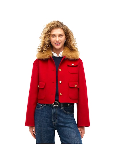 Tommy Hilfiger Df Wool Lady Jacket Wıth Fur Kadın Kırmızı Mont - Ww0ww52914