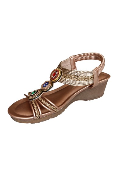 Guja 26y241-1 Kadın Taşlı Dolgu Topuklu Günlük Comfort Sandalet Bronz
