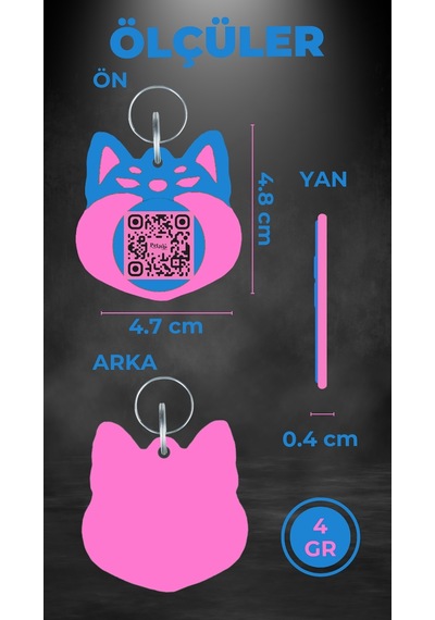 Petjoo 18.Cheems Pembe-Mavi Qr'lı Köpek Künyesi