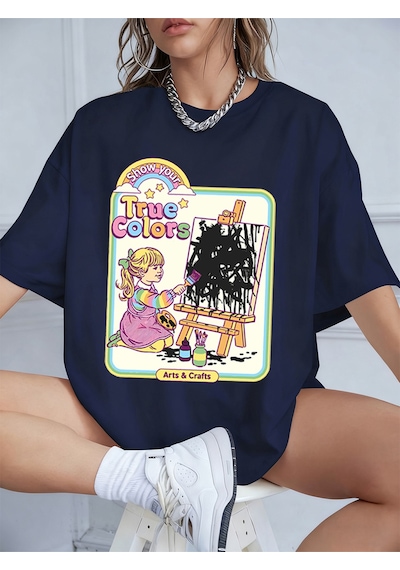 Noıssey Urban Pop Graphic Kadın Tişört Koleksiyonukod 5609 Lacivert