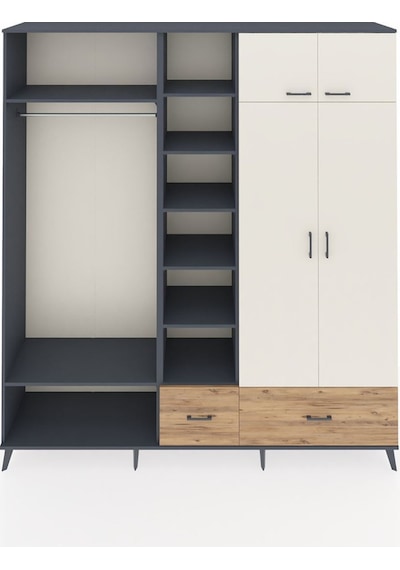 Hyperion Dolap 12 Raflı 2 Çekmeceli 2 Askılı 220x44x243 Antrasit-aytaşı/çam Çok Renkli Hyperion Dolap 12 Raflı 2 Çekmeceli 2 Askılı 220x44x243 Antrasit-aytaşı/çam Çok Renkli
