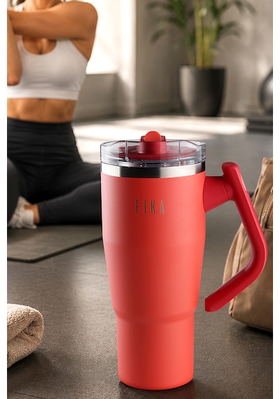 Neoflam Fika Lumi Patentli Döner Kulplu Sızdırmaz Çift Ağızlıklı Çelik Termos 950 Ml Kırmızı
