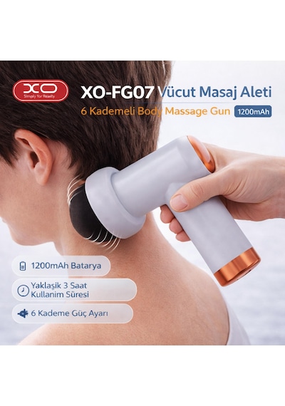 Xo-fg07 Vücut Masaj Aleti 6 Kademeli Body Massage Gun 1200mah Beyaz