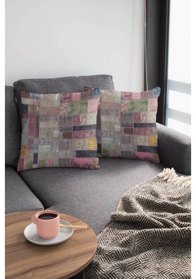 Çok Renkli Patchwork Çift Taraflı Kırlent Kılıfı Krl346n11