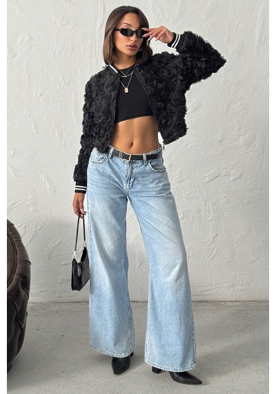 Verymoda Gül Süzüneli Fermuarlı Mont Siyah