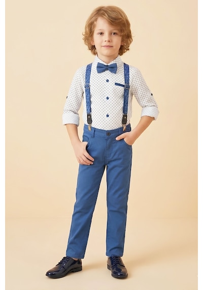 Modanino Erkek Çocuk 4'lü Takım Set Pantolon+gömlek+askılı Kemer+papyon 12660 Saks Mavisi Modanino Erkek Çocuk 4'lü Takım Set Pantolon+gömlek+askılı Kemer+papyon 12660 Saks Mavisi