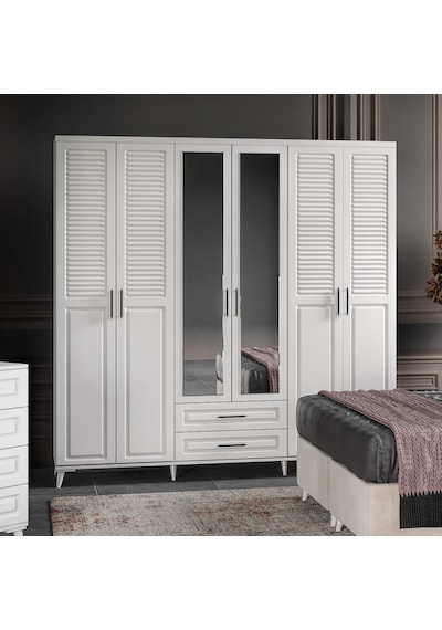 Sanat 6 Kapaklı Komple Mdf Beyaz Yatak Odası Takı
