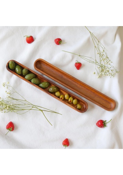Akasya Ağacından Ahşap Zeytin Tabağı, Zeytinlik,ahşap Zeytin Tepsisi El Yapımı Akasya Ahşap Uzun Kano Tekne Tarzı Çanak - Yemek Servis Tabağı Masa Orta Parça 35cm 5cm Çok Renkli