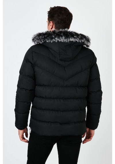 Buratti Slim Fit Suni Kürklü Peluş Astarlı Çıkarılabilir Kapüşonlu Şişme Erkek Mont 5761080 B Siyah