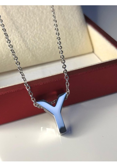Y Harfi Üç Boyutlu Beyaz Çelik Kadın Kolye Işıklı Kutuda Sevgiliye Eşe Anneye Arkadaşa Kolye Beyaz