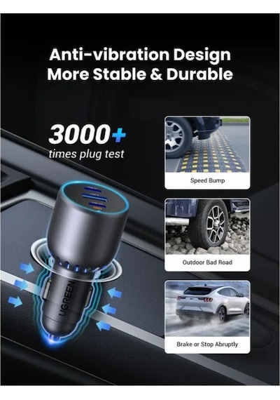 Ugreen 75w 3 Portlu Araç İçi Şarj Cihazı Çakmaklık Adaptörü, 35024