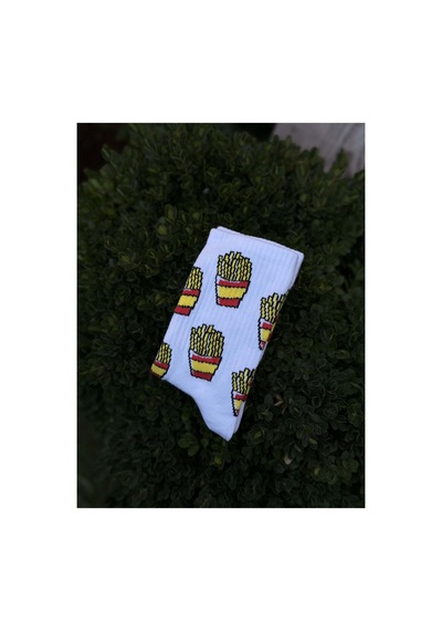 Lousocks Unisex Patates Kızartması Desenli Beyaz Tenis Çorap
