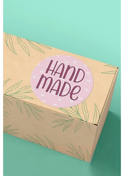 Pembe Kalpli Hand Made Sticker 3x3cm St2349 Çok Renkli