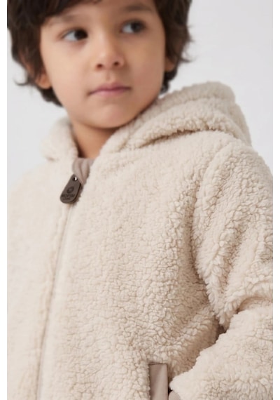 Wofim Kids Çocuk Kapüşonlu Peluş Mont Ekru