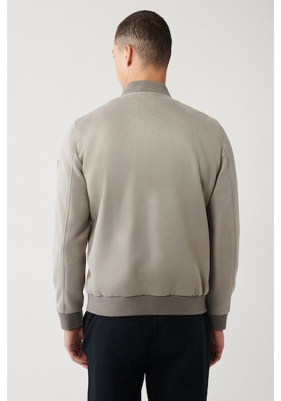 Avva Erkek Açık Gri Bomber Yaka Fermuarlı Süet Görünümlü Comfort Fit Mont B006045 Açık Gri