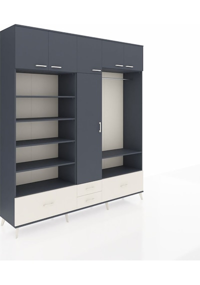Hyperion Dolap 18 Raflı 4 Çekmeceli Tek Askılı 220x44x243 Antrasit-antrasit/aytaşı Çok Renkli
