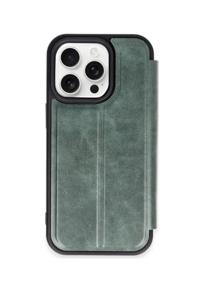 Northcity Apple İphone 15 Pro Max Uyumlu Kılıf Flip Cover - Koyu Yeşil