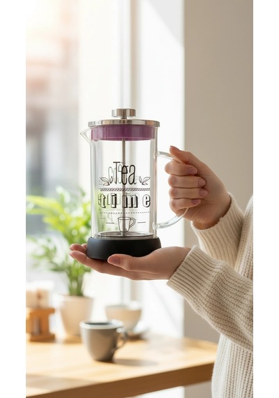 French Press - Filtre Kahve Ve Bitki Çayı Demliği 600 Ml Siyah Çok Renkli