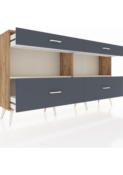 Arges Konsol 2 Raflı 4 Çekmeceli 176x30x99 Çam-aytaşı/antrasit Çam-aytaşı/antrasit