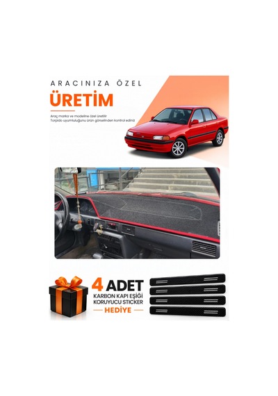 Mazda 323 Sedan 1991-1995 Uyumlu Torpido Koruma Örtüsü Oto Kılıfı - Siyah Kırmızı