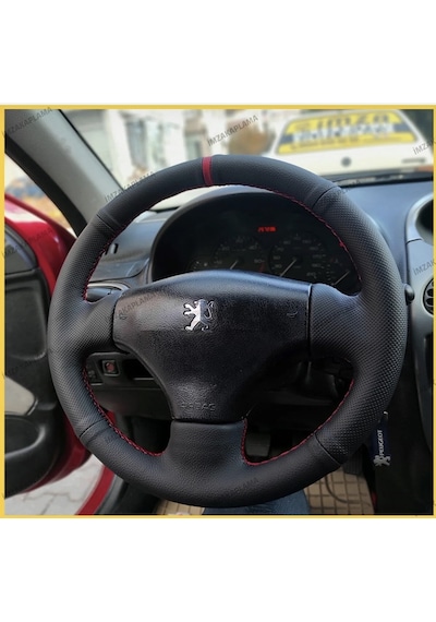 Peugeot 206 Araca Özel Direksiyon Kılıfı Noktalı Düz Kırmızı Dik