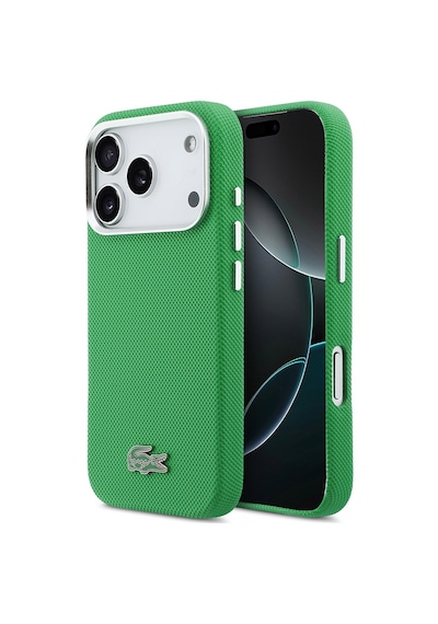 Apple iPhone 17 Pro Kılıf Lacoste Lisanslı M-safe Uyumlu Pvc Pike Desenli İkonik Timsah Logolu Kapak Yeşil