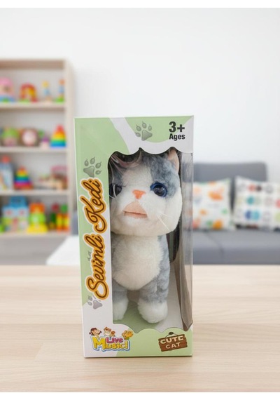 Sevimli Kedi Kumandalı Sesli Miyavlıyan Dil Çıkaran 5 Fonksiyonlu Oyuncak Peluş Hayvan Beyaz Gri Çok Renkli