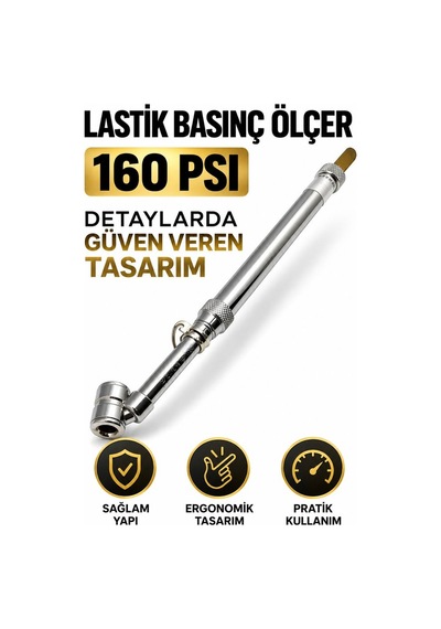 Lastik Basınç Ölçer 160 Psı Metal Gövde Hassas Hava Basınç Ölçüm