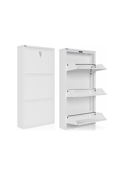 Ceha Kilitli Metal Ayakkabılık 3'lü Kar Beyazı - K.AYK-3 /AB9003/KL
