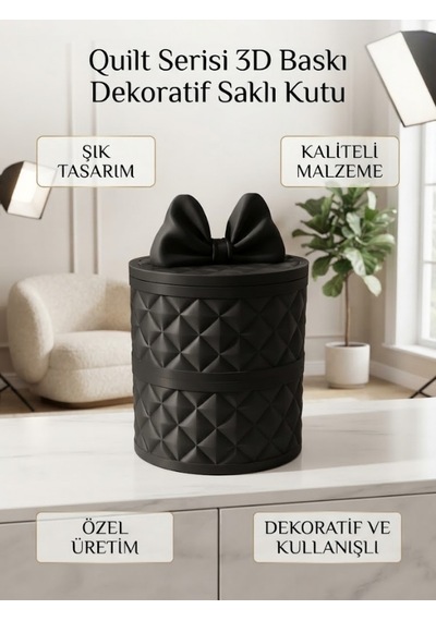 Dekoratif Kapitone Fiyonklu Kutu Ve Şık Takı Saklama Kabı Siyah