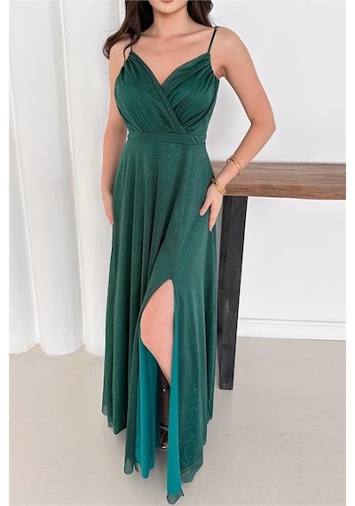Neşeli Butik Kadın Ayarlanabilir Askılı Yırtmaçlı Tül Abiye Elbise Rys9276 Zümrüt Yeşili Neşeli Butik Kadın Ayarlanabilir Askılı Yırtmaçlı Tül Abiye Elbise Rys9276 Zümrüt Yeşili