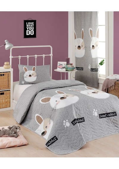 Eponj Home Kapitone Yatak Örtüsü Seti Tek Kişilik Tavşancık A.kahve-gri-pembe A.kahve-gri-pembe