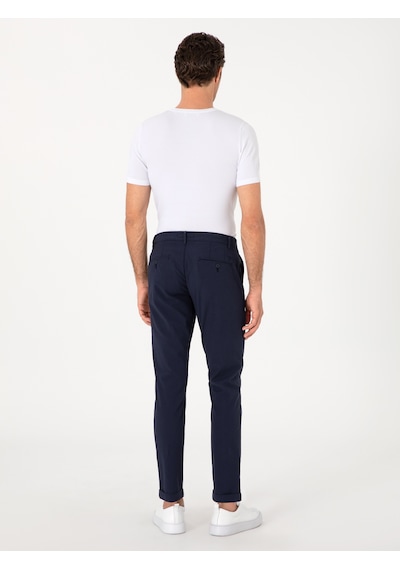 Cacharel Koyu Lacivert Slim Fit Gofreli Beli Bağcıklı Spor Pantolon