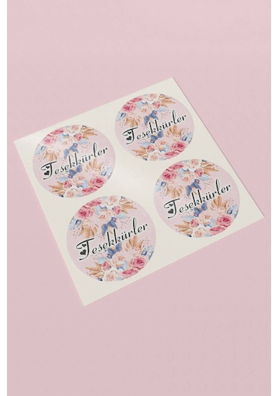 Gül Desenli Teşekkürler Sticker 3x3cm St2360 Çok Renkli