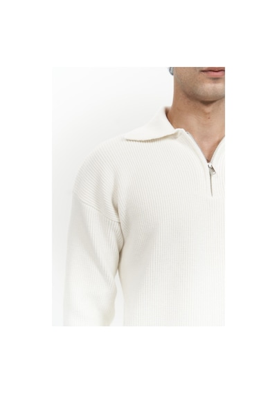 Mai Collection Mai Studios Co. Oberon Polo Yaka Yarım Fermuarlı Ekru Erkek Triko Kazak Ekru