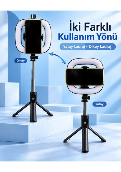 Shnstore Fotoğraf Ve Video Çekimi İçin Rgb Halka Işık Bluetooth Kumandalı Telefon Tripodu Shntknd0720