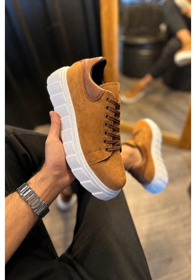 Mevese Ares Bağcıklı Süet Erkek Günlük Sneaker Yüksek Taban Ayakkabı - Taba