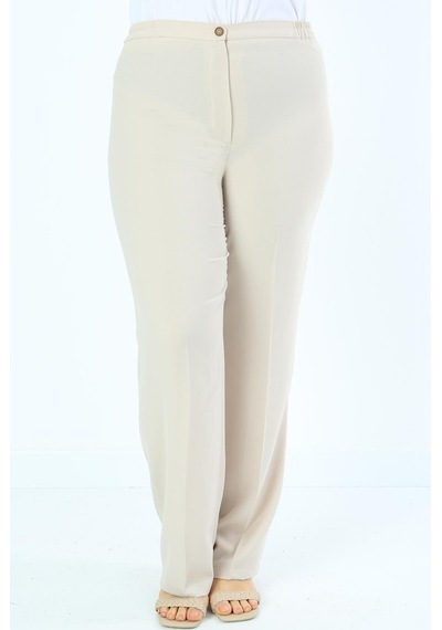 Ladies First Ladıes Fırst Büyük Beden 3570 Bej Klasik Dar Paça Pantolon Krep K
