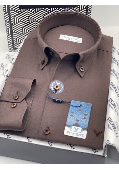 Slim Fit Uzun Kol Pamuklu Hediye Kutulu Kolay Ütülenebilir Erkek Gömlek Fs-002225 - Koyu Kahve-3379