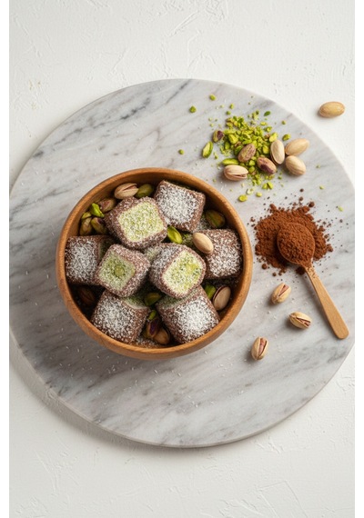 Glutensiz Hindistan Cevizli Antep Fıstıklı Kakaolu Sultan Lokumu 500 Gram