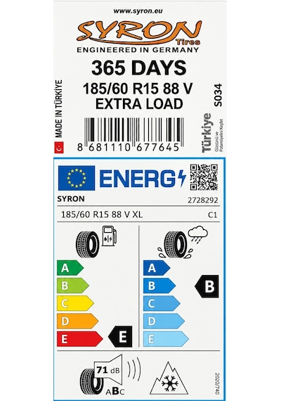 Syron 365 185/60 R15 88V XL S034 Kış Lastiği  2026