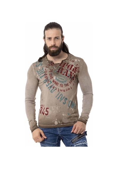 Cipo & Baxx Erkek Uzun Kollu Vintage Baskılı Sweatshirt Cl512 Kahverengi