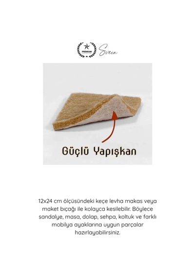 Keçe Yapışkanlı Dikdörtgen Keçe 12x24 Cm Kahve Mobilya Altı Zemin Koruyucu Çizik Önleyici Kesilebil Kahverengi