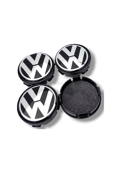 Volkswagen Uyumlu 58mm Dış 55 mm İç Siyah Geçmeli Jant Göbeği Kapak Seti, 4 Adet Krom Görünümlü Jant Göbeği