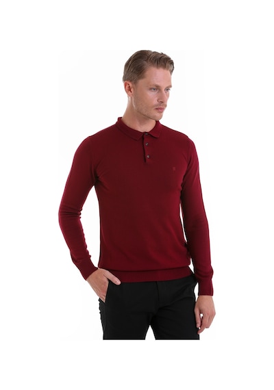 Hatemoğlu Tüylenme Yapmayan Yünlü Regular Fit Polo Yaka Bordo Kazak